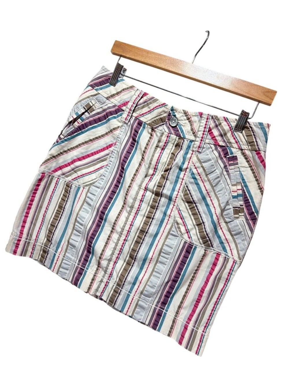 Eddie Bauer Vintage 90s Y2K Striped Utility Cargo Mini Skirt Vibrant Colors Wome